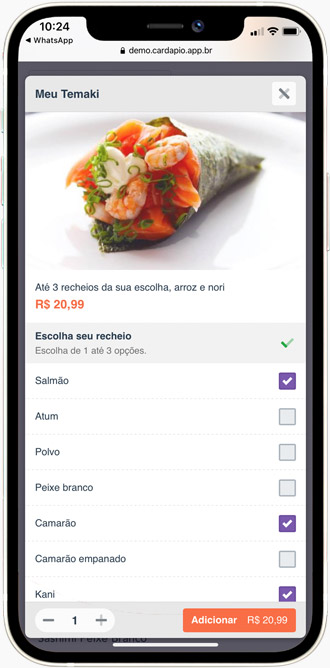 Escolhendo um produto no cardápio online